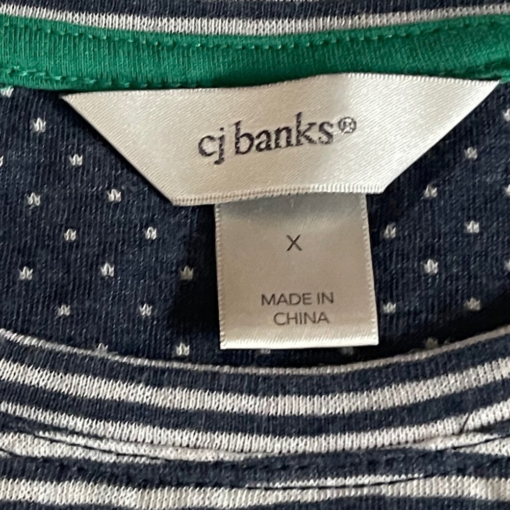 CJ Banks Womens Plus X Navy Blue Striped Polka Dot Quilted 3/4 Sleeve Top‎ - Picture 6 of 6
